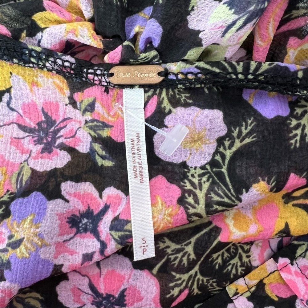 Free people blouse floral flowers rainbow 🌈 mixture neon bow tie ribbon 🎀 - Picture 12 of 14